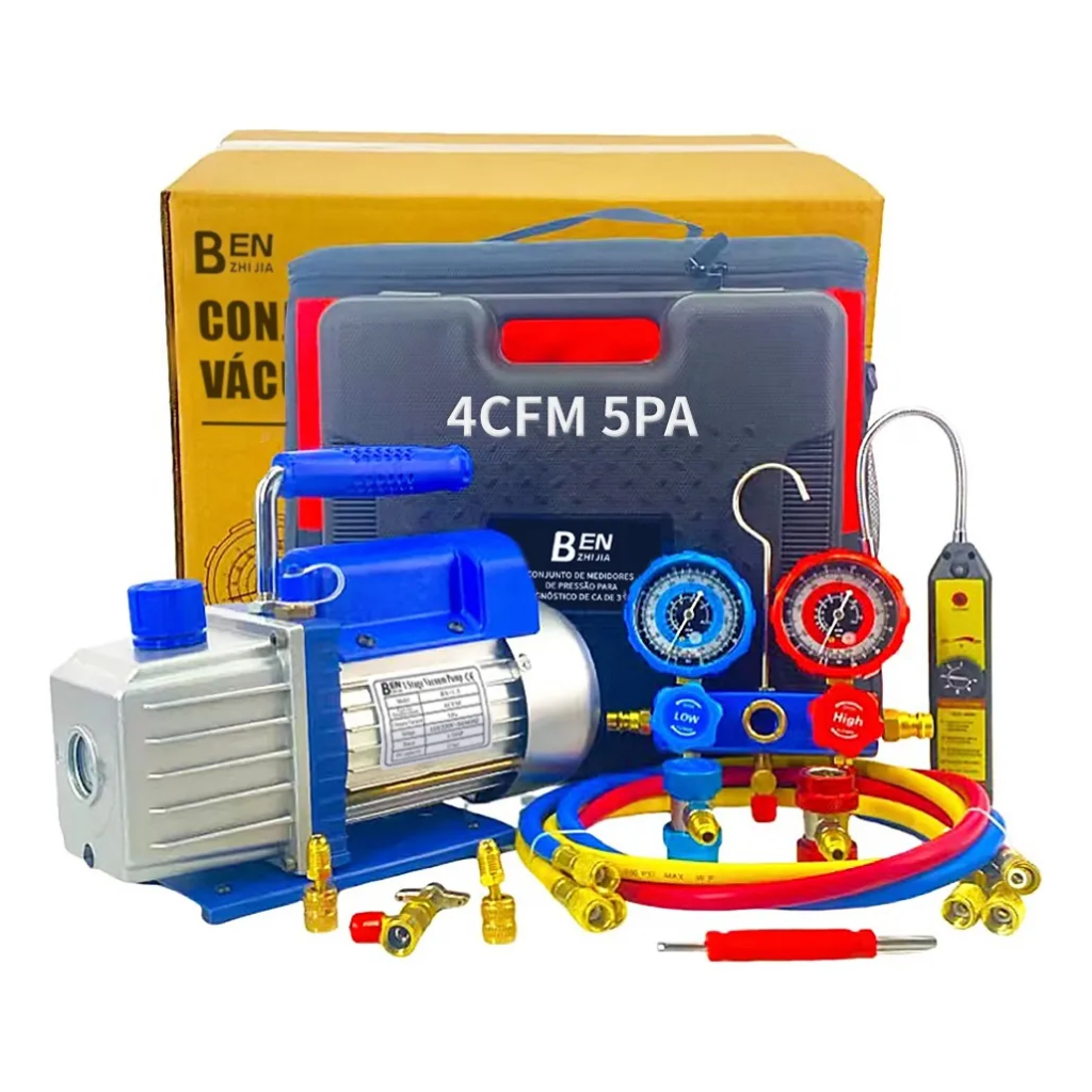 Bomba De Vácuo 4cfm + Manômetro + Detector De Vazamento