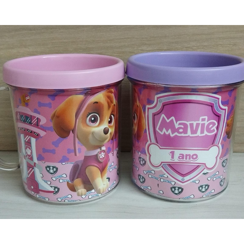 12 canecas acrílica personalizada para festa infantil lembrancinha Skye Patrulha Canina