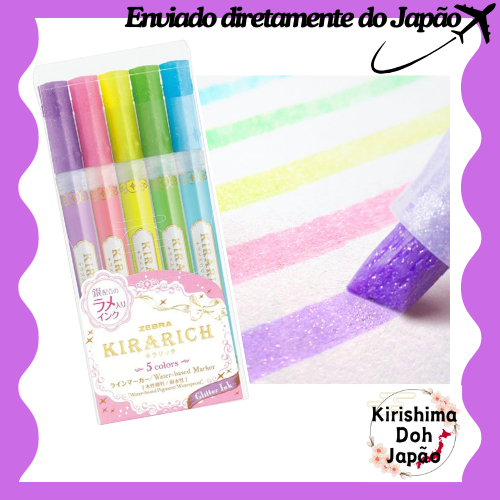 Zebra Kirarich Caneta Marca-texto com Glitter – Marcador de Texto Brilhante 5 cores (WKS18-5C) | Marcador com Brilho, Caneta de Glitter, Caneta Brilhante, Caneta Kirakira Marker [Enviado diretamente do Japão]