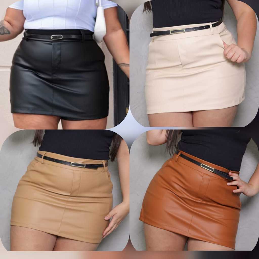 Short Saia Plus Size G1 e G2 Couro Casual Saia 360.