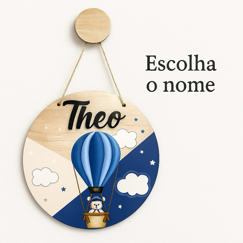 Enfeite Porta Maternidade balão Menino - Nome personalizado em 3D - Decoração para quarto