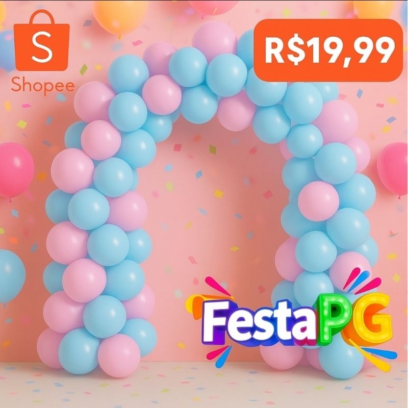 Kit Arco de Balões 100 Unidades 6,5" 50 Rosa Claro, 50 Azul Claro, Lisos