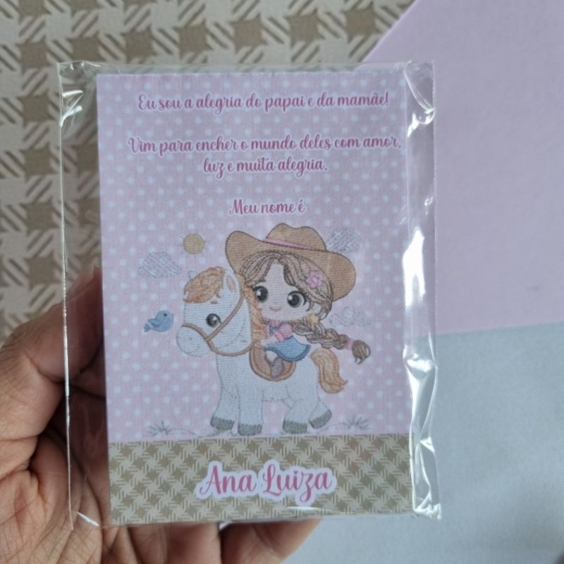 kit Lembrancinha Maternidade Cavalinho Cowgilr Fazendinha Personalizado Nome Bebê Bloquinho Lembrança Nascimento