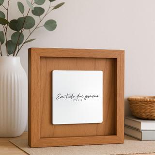 Quadro Decorativo em Madeira Quadrado 20x20 com Placa de Espelho Gravado com Frase Religiosa Sala Quarto Casa Decoração