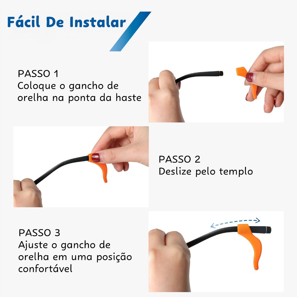 Kit 8 Suporte Trava Armação de Óculos Antiderrapante em Silicone