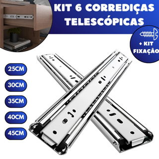 Kit 6 Corrediças Telescópicas Light Gaveta Aço Trilho Com Parafusos 25cm 30cm 35cm 40cm 45cm Leve em Oferta na Shopee