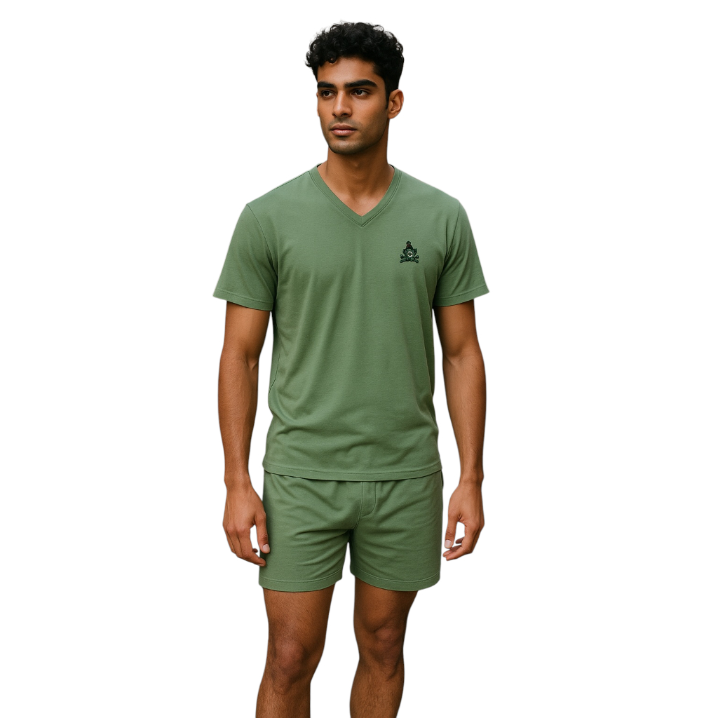 Pijama Masculino Meia Manga Verão Adulto em Malha de Qualidade