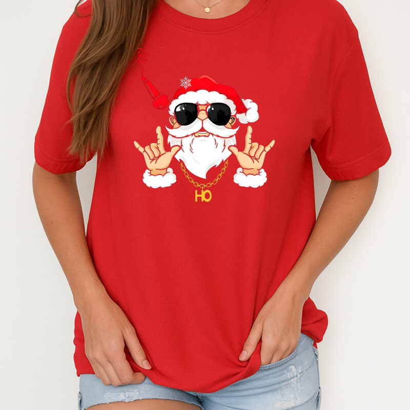 Camiseta Estampada Casual Papai noel Natal T-shirt Estilosa estampada camisa 100% Algodão T-shirt lançamento 2025