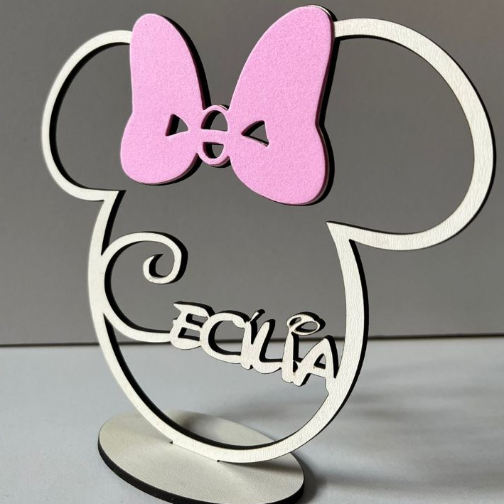 Centro de Mesa Minnie Personalizado Tema Minnie Branco e Rosa