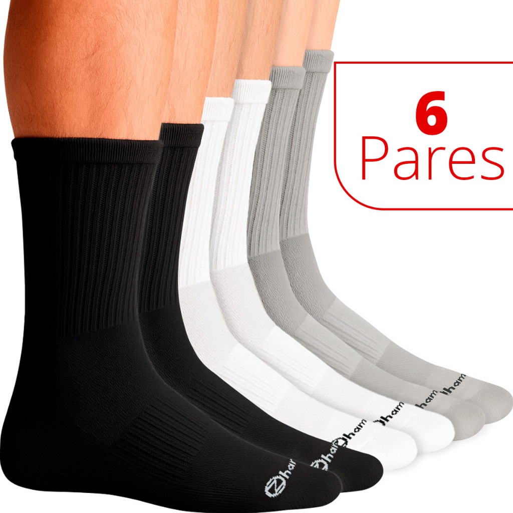 Kit 6 Pares Meias Zhamaro Cano Alto Longo Algodão Atoalhada Grossa Masculina Feminina Unissex Confortável Lupo