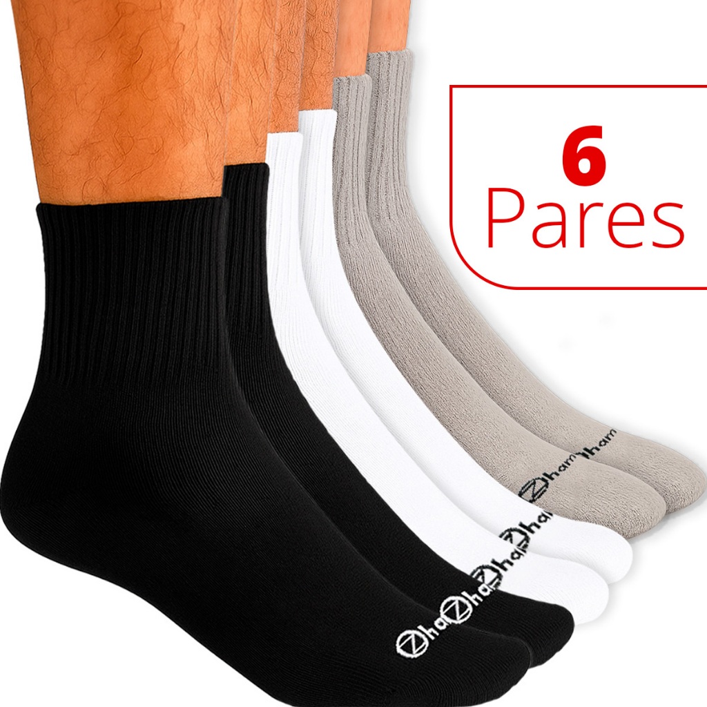 Kit 6 Pares Meias Zhamaro Cano Médio Algodão Meia Atoalhada Absorve Masculina Feminina Unissex Confortável Grossa Lupo