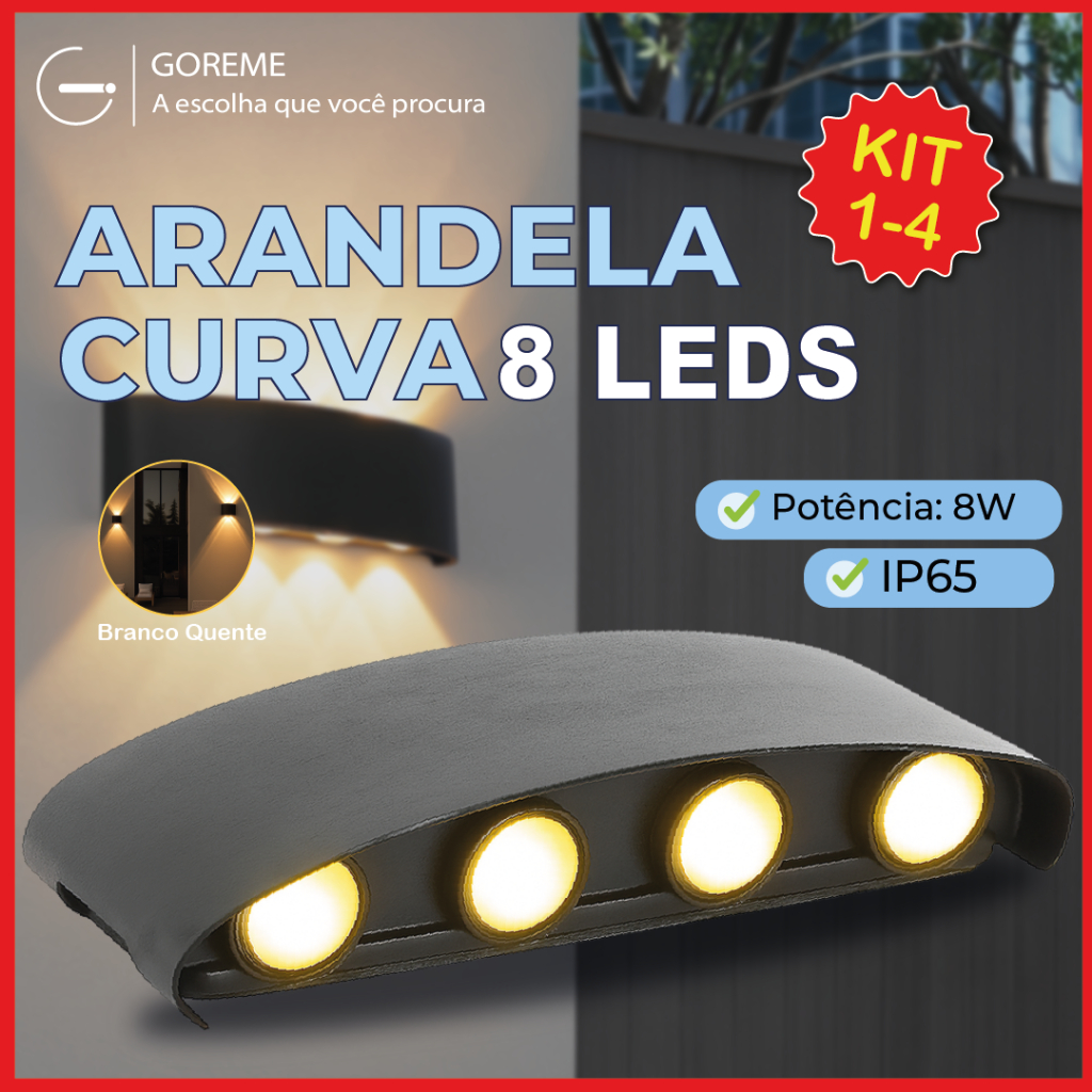Luminária Arandela Led Meia Lua Curva 8W Parede Luz Quente 8 LEDS Estrutura Preta em Oferta na Shopee