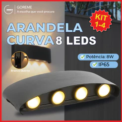 Luminária Arandela Led Meia Lua Curva 8W Parede Luz Quente 8 LEDS Estrutura Preta