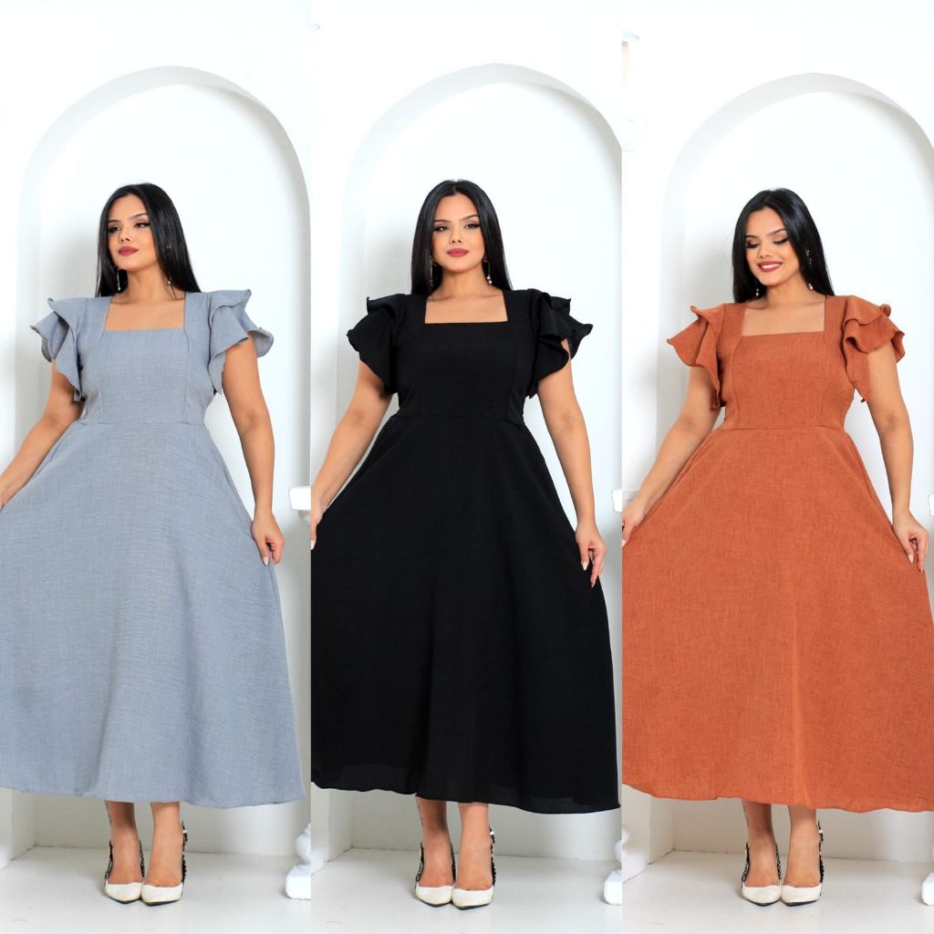 Vestido Linho Evangelico Moda Cristã Longo Babado Romantico Casamento Presente Madrinha Premium Luxo