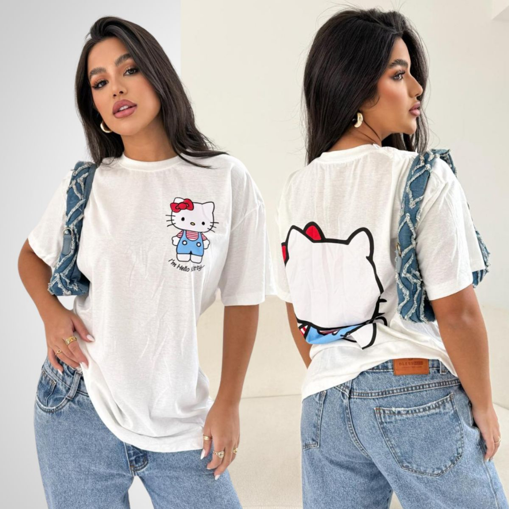 Max Oversized Feminina Estampa Hello Kitty Frente e Costa 100% Algodão Envio Imediato