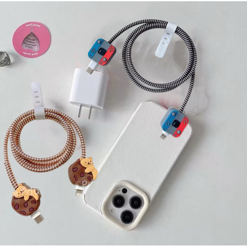 Kit de Protetor de Cabo USB Espiral Com 2 Protetores Pontas de Cabo Personagens