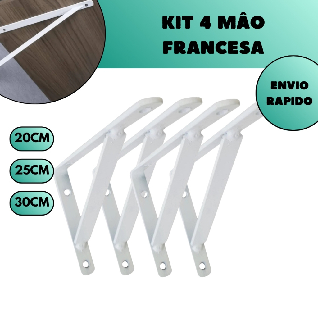 Kit 4 Suporte Prateleira Cantoneira Mão Francesa Reforçada Parede Aço Forte Sustentação Durável Uso