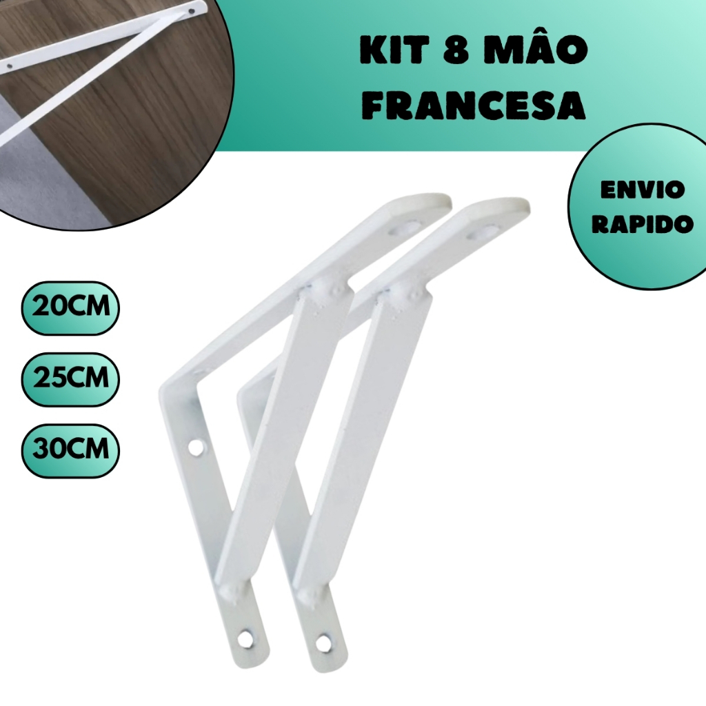 Kit 8 Suporte Prateleira Cantoneira Mão Francesa Reforçada Aço Fixação Parede Forte Sustentação Uso