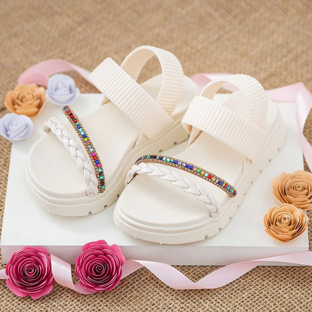 Sandália Infantil Comfortflex Menina Com Tira Trançada Off E Tira De Strass Colorido Dia Das Crianças — imagem 1