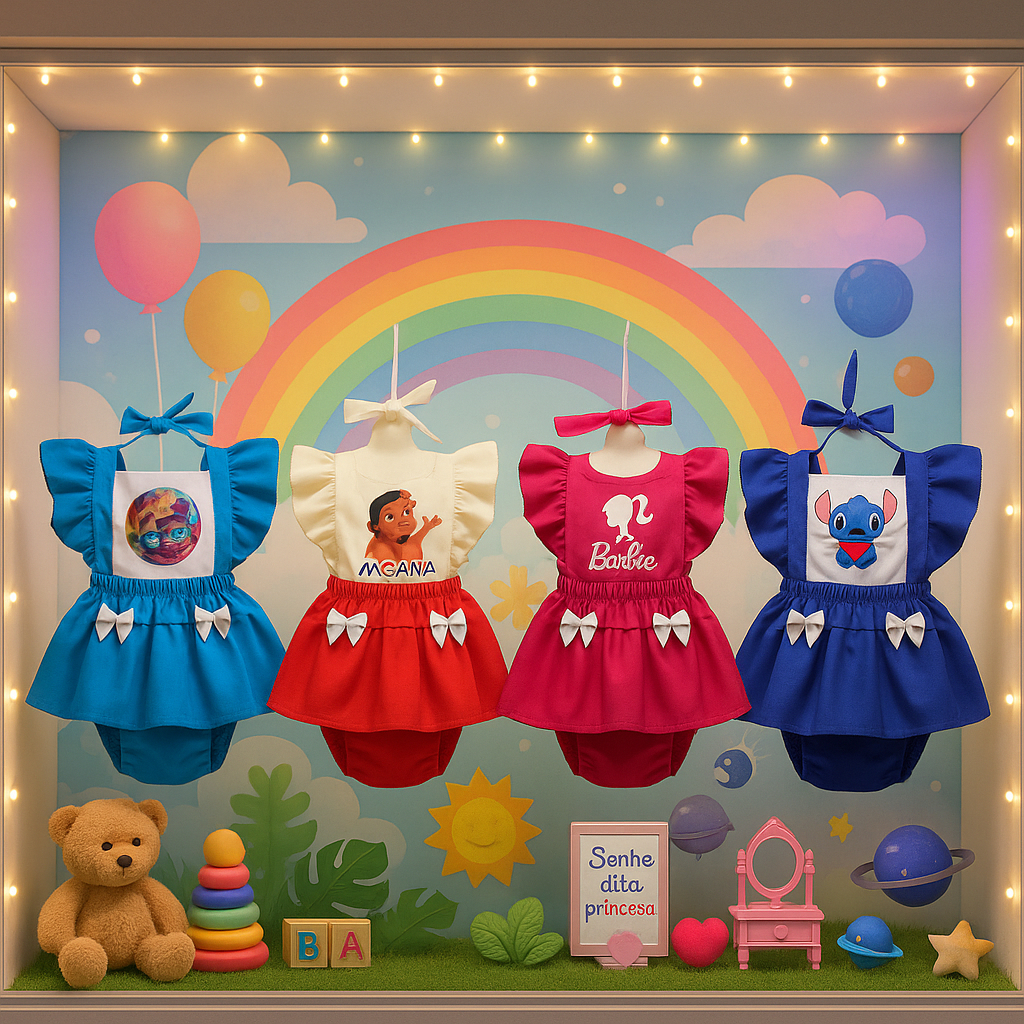 Jardineira Romper Body Bebê Menina 3 á 6 Meses Mesversário c/ Tiara Cabelo Moana Divertidamente em Oferta na Shopee