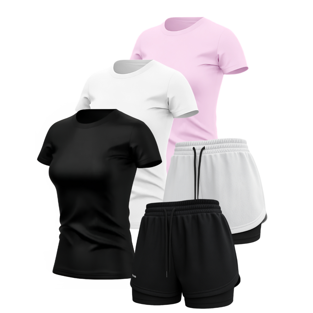 Kit 3 Baby Look Camisas 2 Short Dry Fit Feminino Academia Fitness em Oferta na Shopee