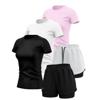 Kit 3 Baby Look Camisas 2 Short Dry Fit Feminino Academia Fitness em Oferta na Shopee