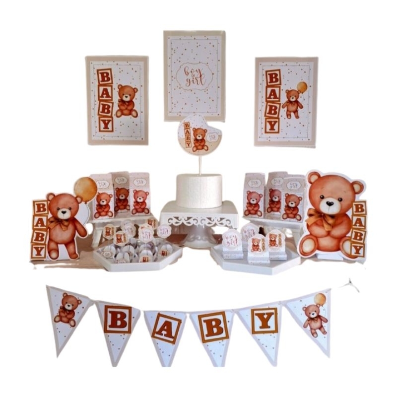Mini kit festa Personalizada só um bolinho lembrancinhas de MESVERSÁRIO Pegue emonte chá revelação ursinho neutro marrom