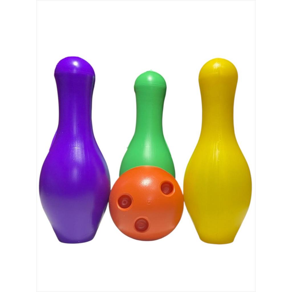 Boliche Infantil de Plástico Colorido - Jogo com 3 Pinos + 1 Bola | Brinquedo Educativo e Divertido