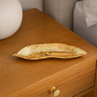 Enfeite Mini Pena Bandeja Porta Treco Folha Decorativo Casa Luxo Dourado em Oferta na Shopee