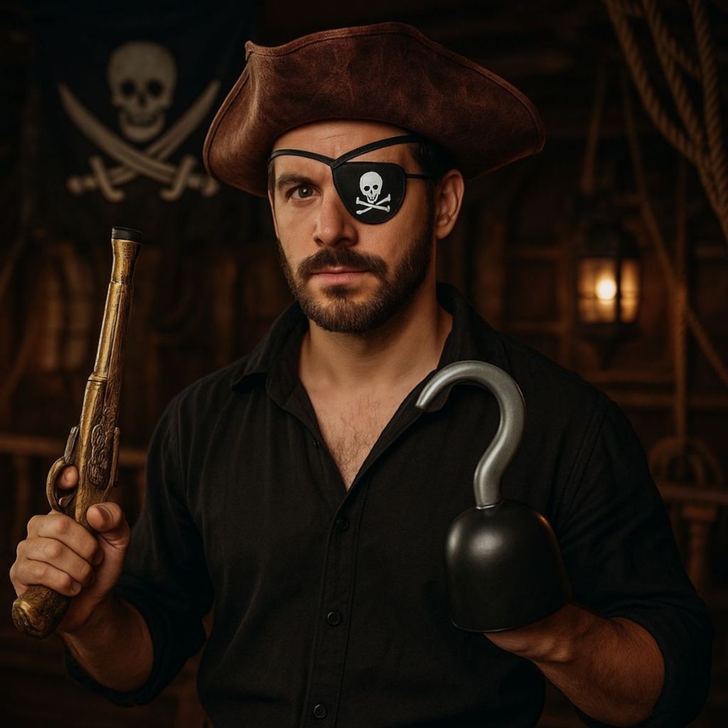 Kit Pirata Fantasia Acessórios Cosplay Gancho Pistola Brinquedo Chapéu Tapa Olho Festa Halloween