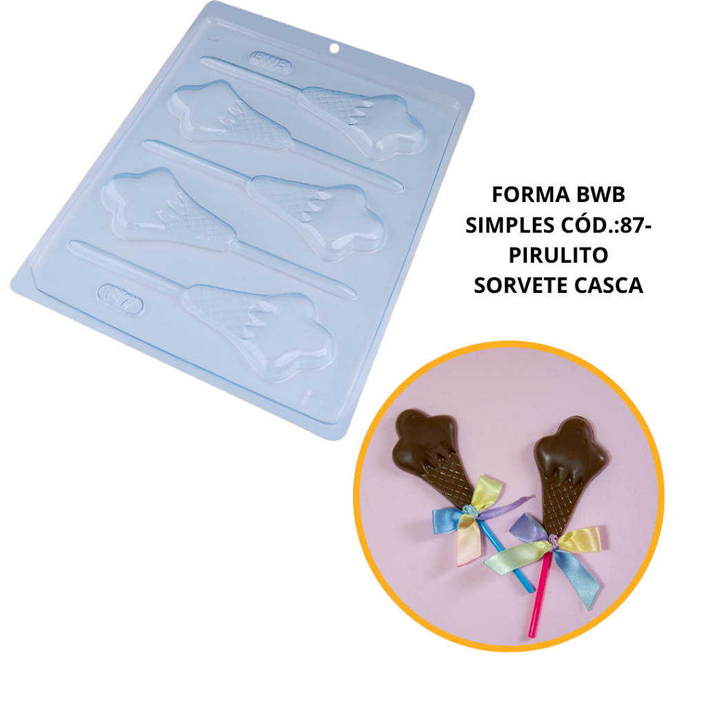 FORMA SIMPLES PIRULITO SORVETE CASCA CÓD.:87 - (C9) EM ACETATO BWB PARA BOMMBOM E DOCE DE CHOCOLATE E CONFEITARIA PÁSCOA - Home & Living