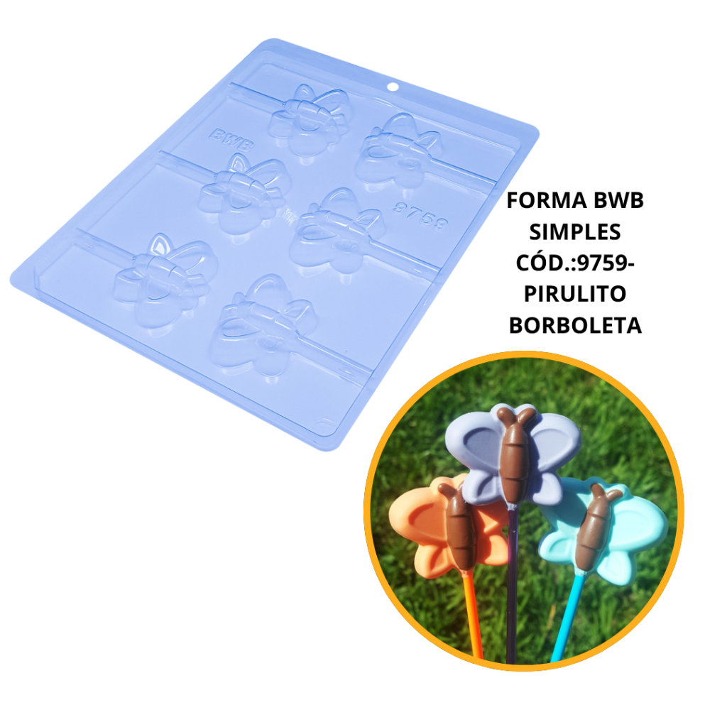 1~10 FORMA SIMPLES PIRULITO BORBOLETA CÓD.:9759 (D4) EM ACETATO BWB PARA BOMBOM DOCES DE CHOCOLATE E CONFEITARIA PÁSCOA. em Oferta na Shopee