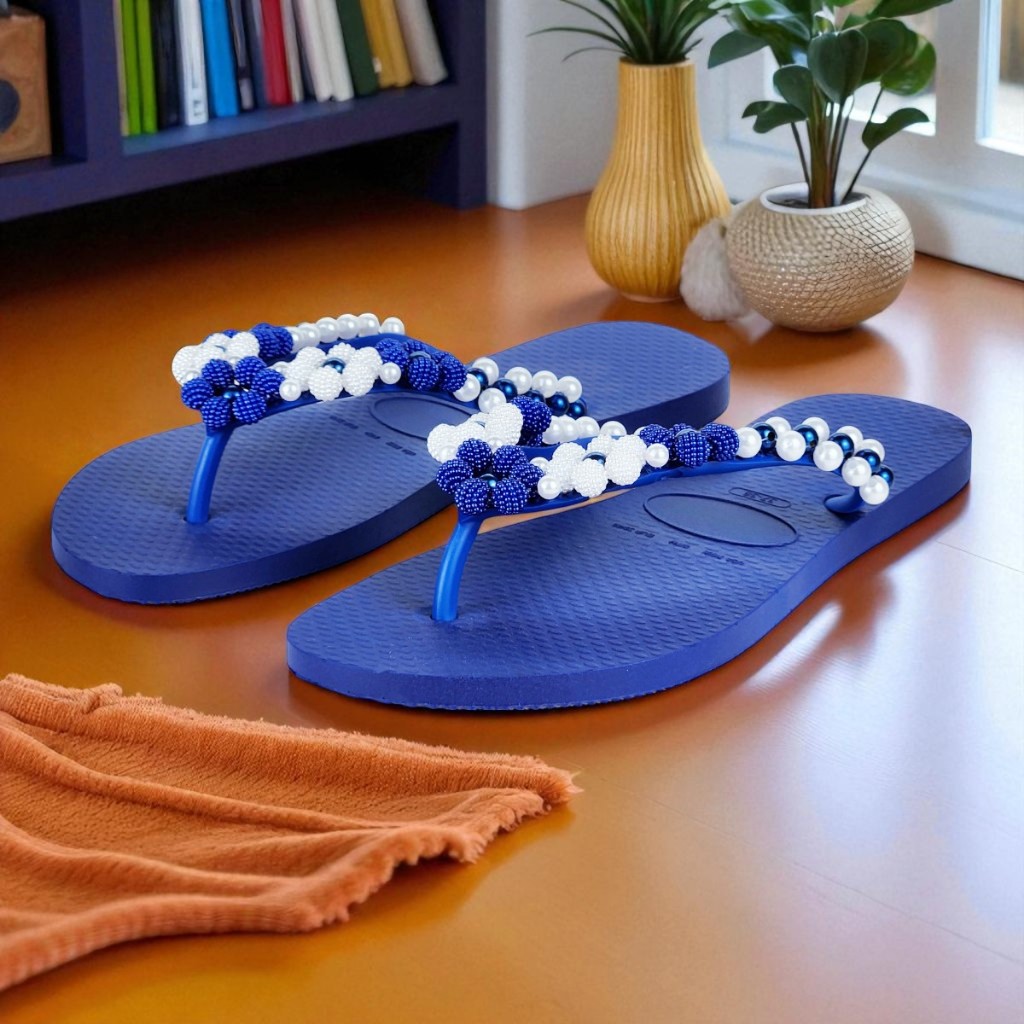 Chinelo Bordado Feminino Tira Personalizada Delicado Pérolas Versátil Confortável Antiderrapante em Oferta na Shopee