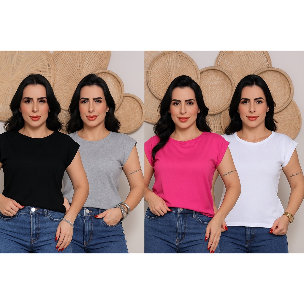 Kit 4 Blusa Blusinha Camiseta Feminina Do M Ao G1 Plus Size Muscle Tee T-Shirt Viscolycra Básica Lisa Moderna Elegante em Oferta na Shopee