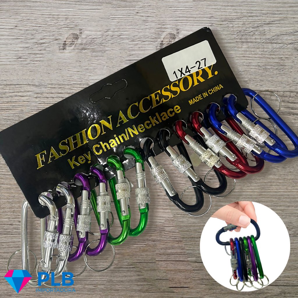 Kit Chaveiro Argola Mosquetão Colorido Reforçado Trava e Rosca 6cm Camping Viagens Acessórios