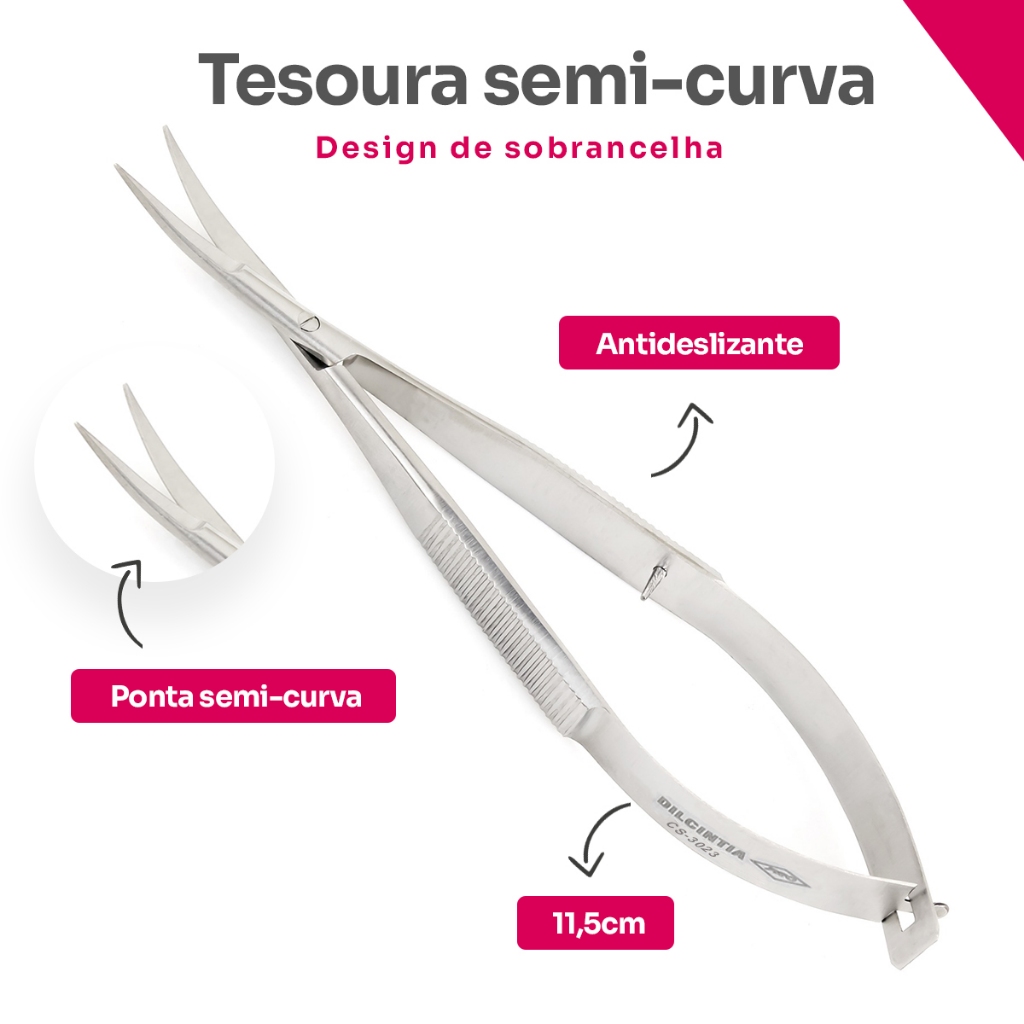Tesoura Semi Curva Design Sobrancelha Inox Esterilizável Castroviejo Profissional Dilcintia em Oferta na Shopee