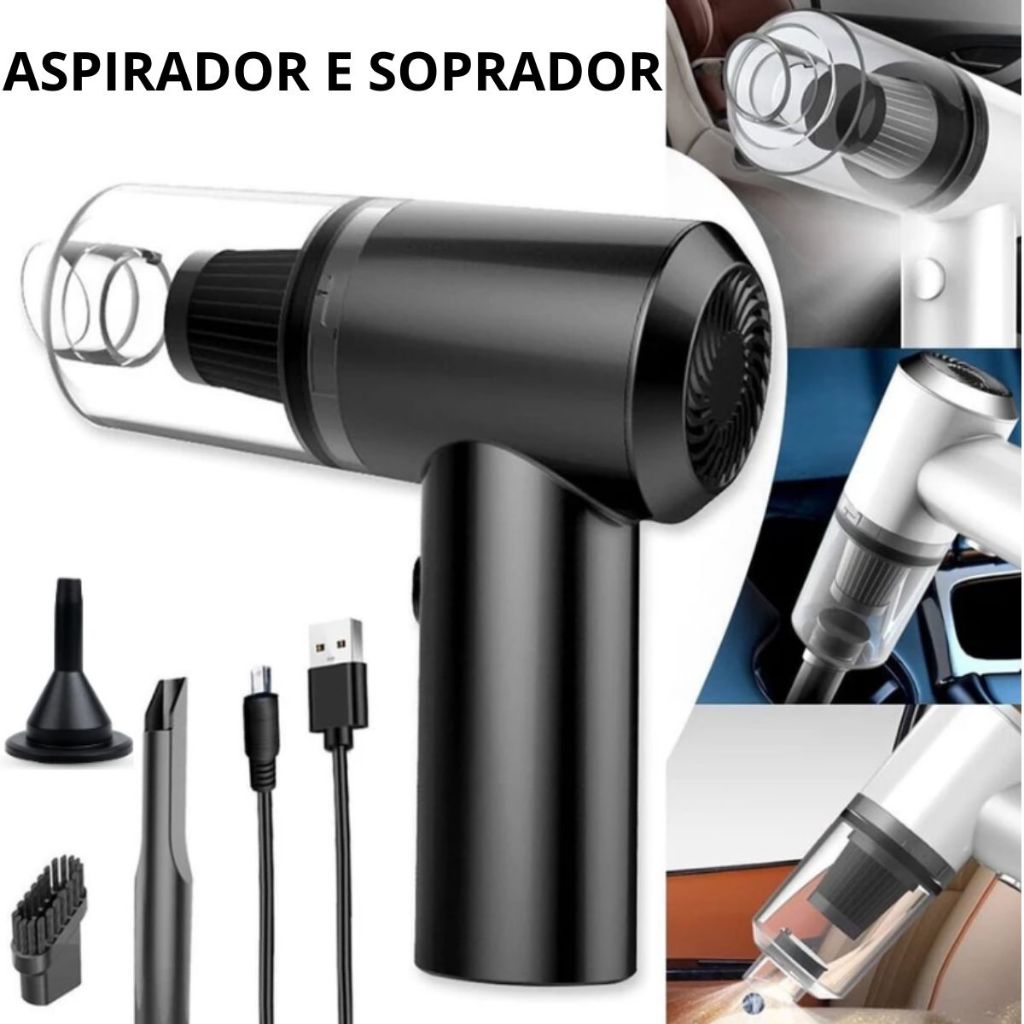 Aspirador e Soprador De Pó 3 Em 1 Usb Portátil e Recarregável Casa Carro Escritório