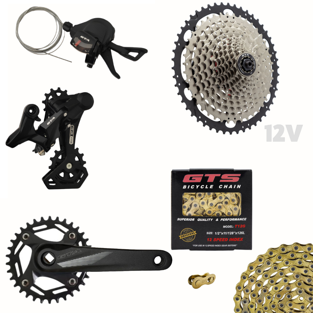 Kit Transmissão Pedivela Single 12v GTA Bike 1x12 Cambio Cassete k12 C/ Alavanca E Corrente Dourada