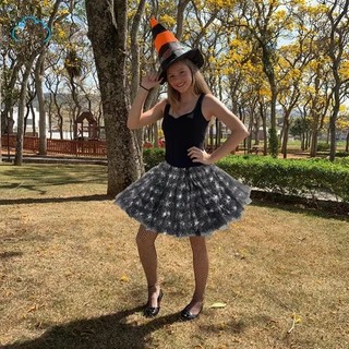 Saia de tule adulto halloween enfeitada 40cm fantasias dia das bruxas  aranha com teias