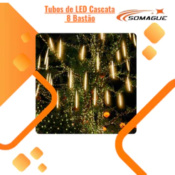 Tubos de LED Cascata 8 Bastão Luz Natal Branco Frio e Branco Quente Azul E Colorido