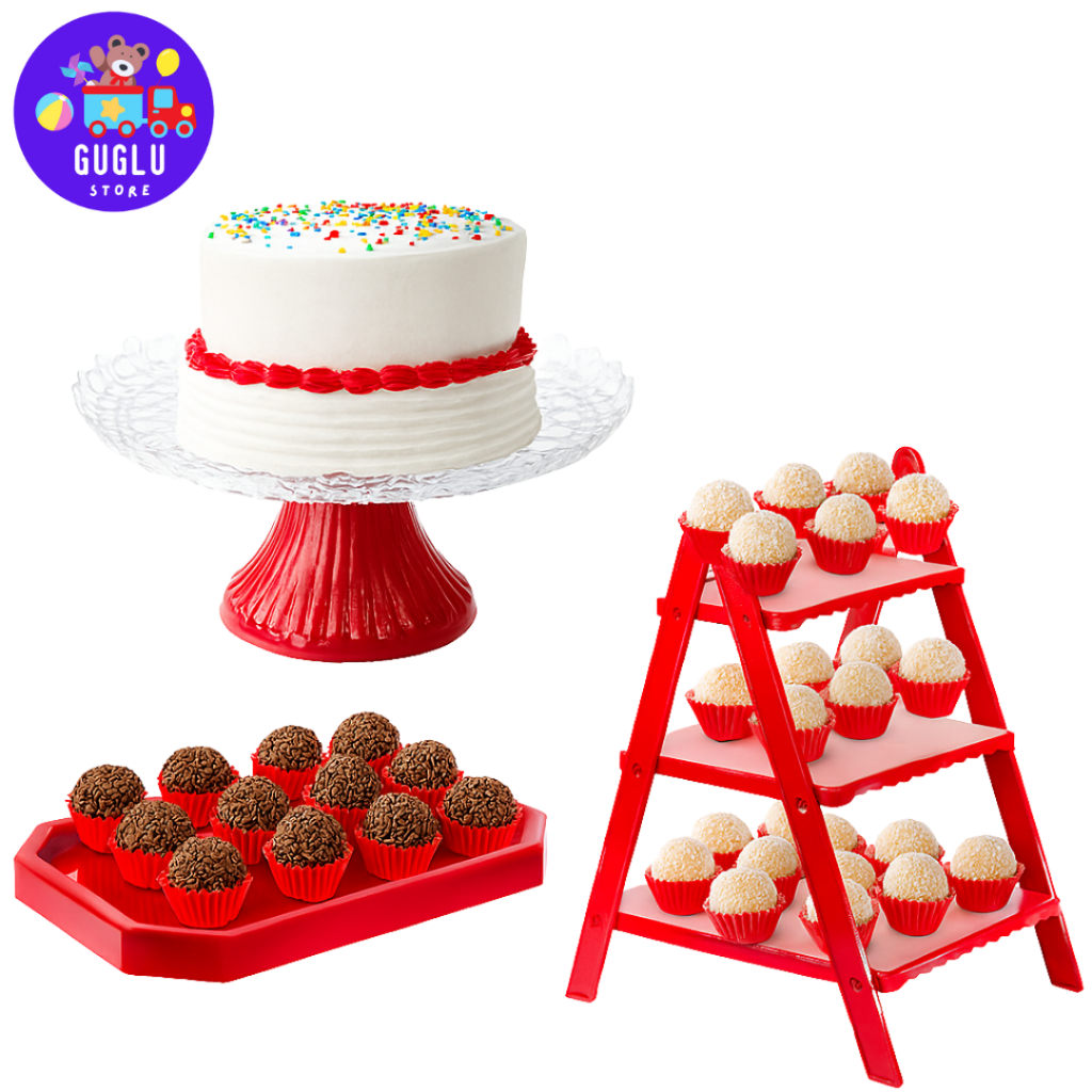 Mini Kit Doces - 1 Boleira Renda Esmeralda , 1 Mini Lapidada e 1 Escadinha