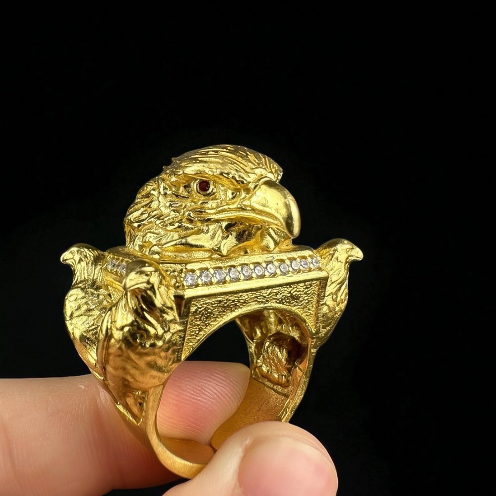 Dedeira Moeda Antiga Águia Real 3D Ajustável Anel Masculino Idêntica Ouro 18K Regulavel Masculino