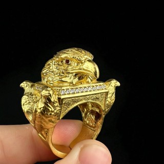 Dedeira Moeda Antiga Águia Real 3D Ajustável Anel Masculino Idêntica Ouro 18K Regulavel Masculino