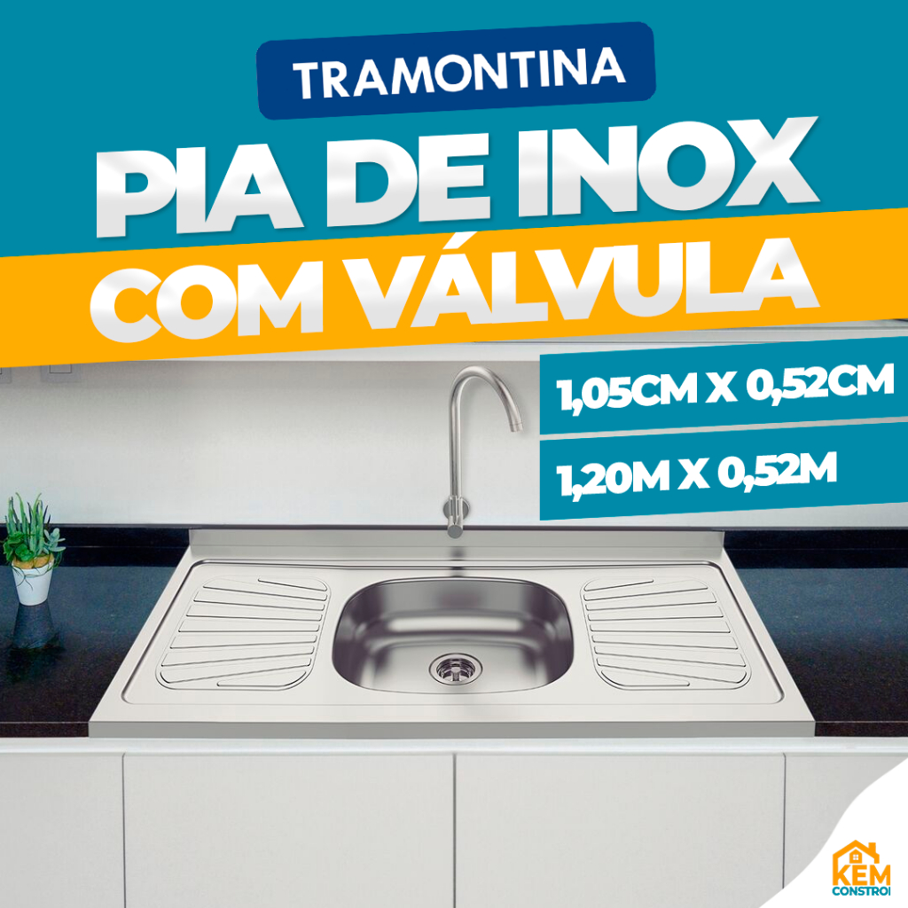 Pia Cozinha Inox Tramontina 1,20m New Raggi 40 Cuba Central Com Válvula em Oferta na Shopee