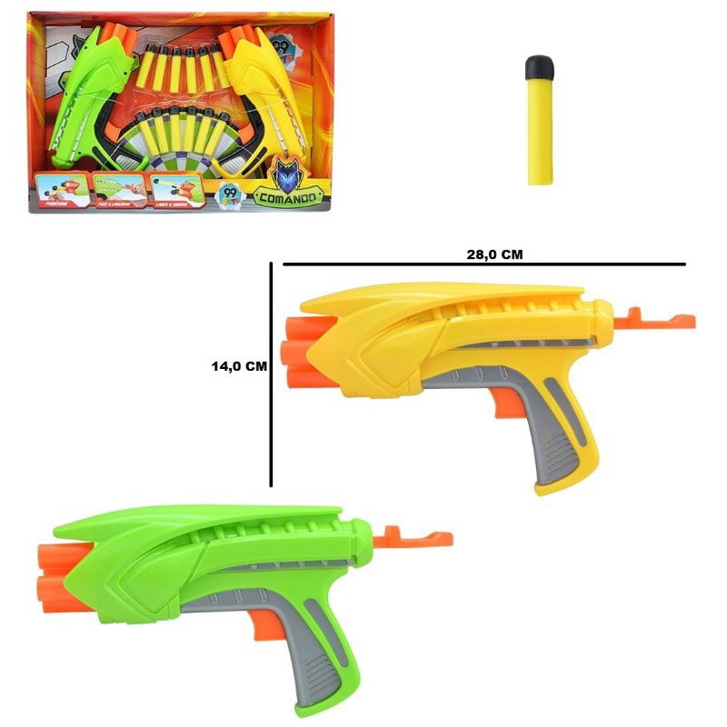 Brinquedo Kit com 2 Lançadores Tipo Nerf com 12 Dardos Macios Lança Dardos