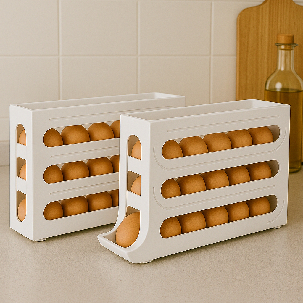 Kit 02 Porta Ovos Organizador Geladeira 4 Andares Suporte Bandeja Dispenser Deslizante Rolante