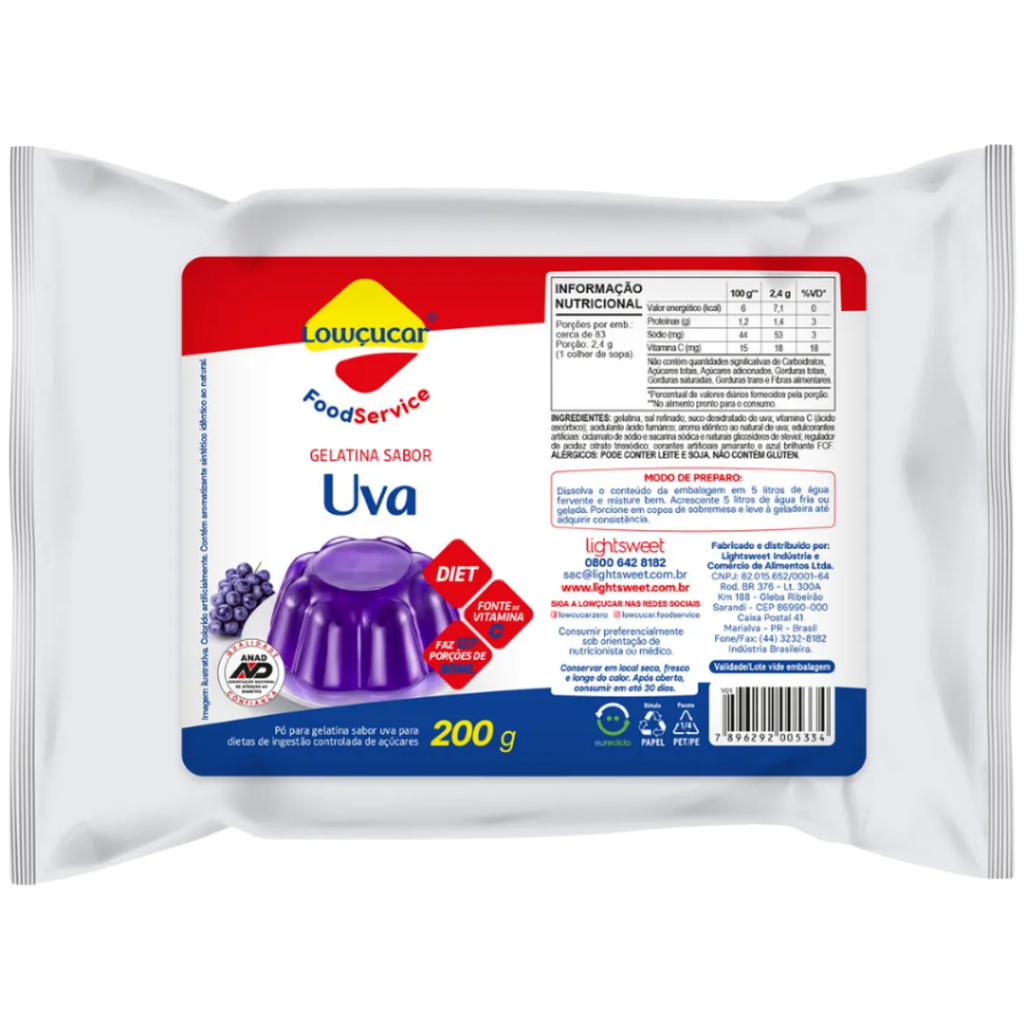 Gelatina Uva Food Service 200g- Lowçúcar