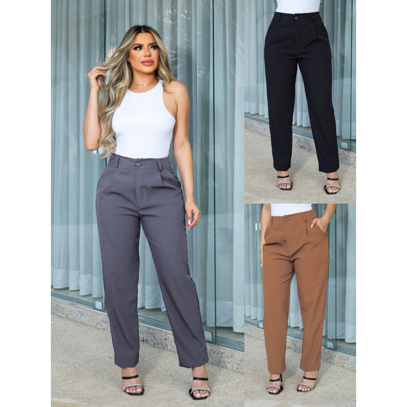 MF Kit 2 peças Calça Alfaiataria Reta em Oferta na Shopee