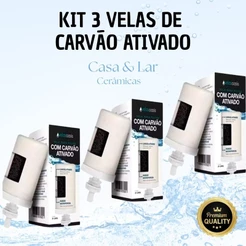 kit 3 Velas Filtro de Barro Carvão Ativado