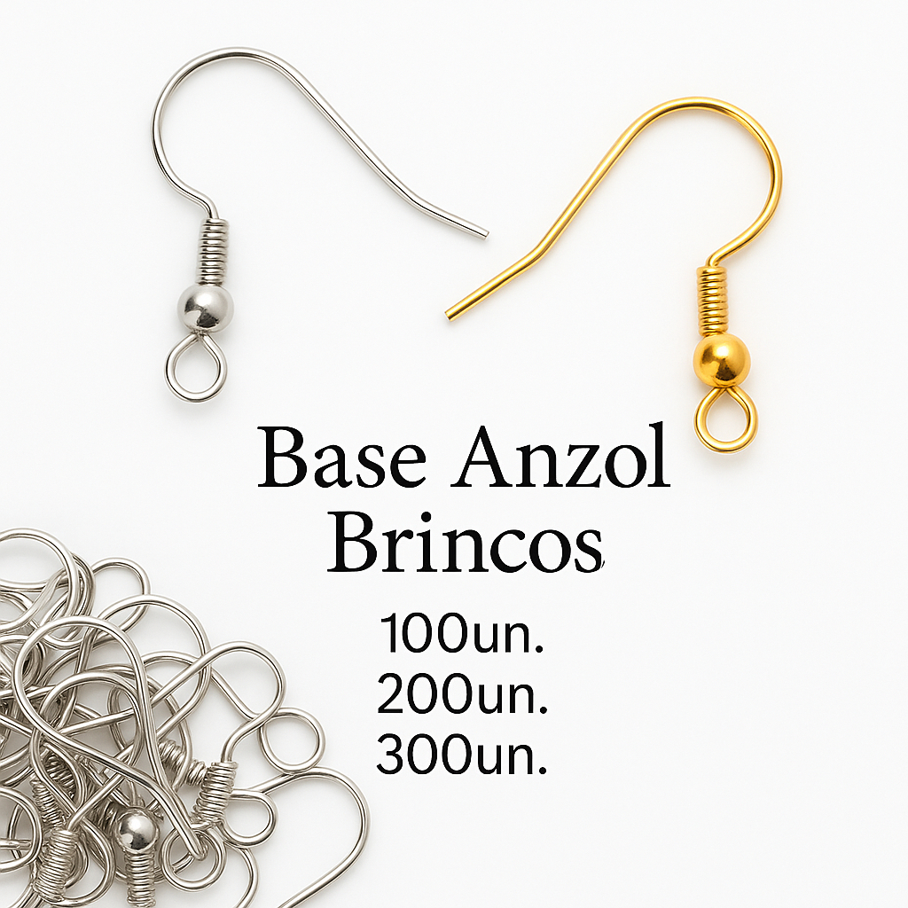 Anzol Base para Brinco - Prata ou Dourado | Pacote com 100/200/300 Peças | Bijuteria Artesanal